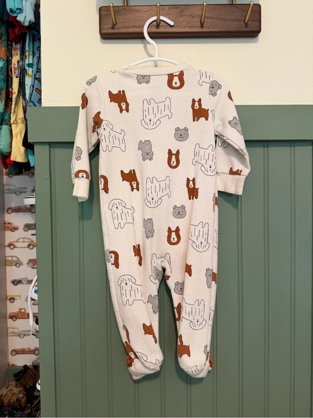 Carter’s Cream Animal Print Footed One-Piece 3-6M